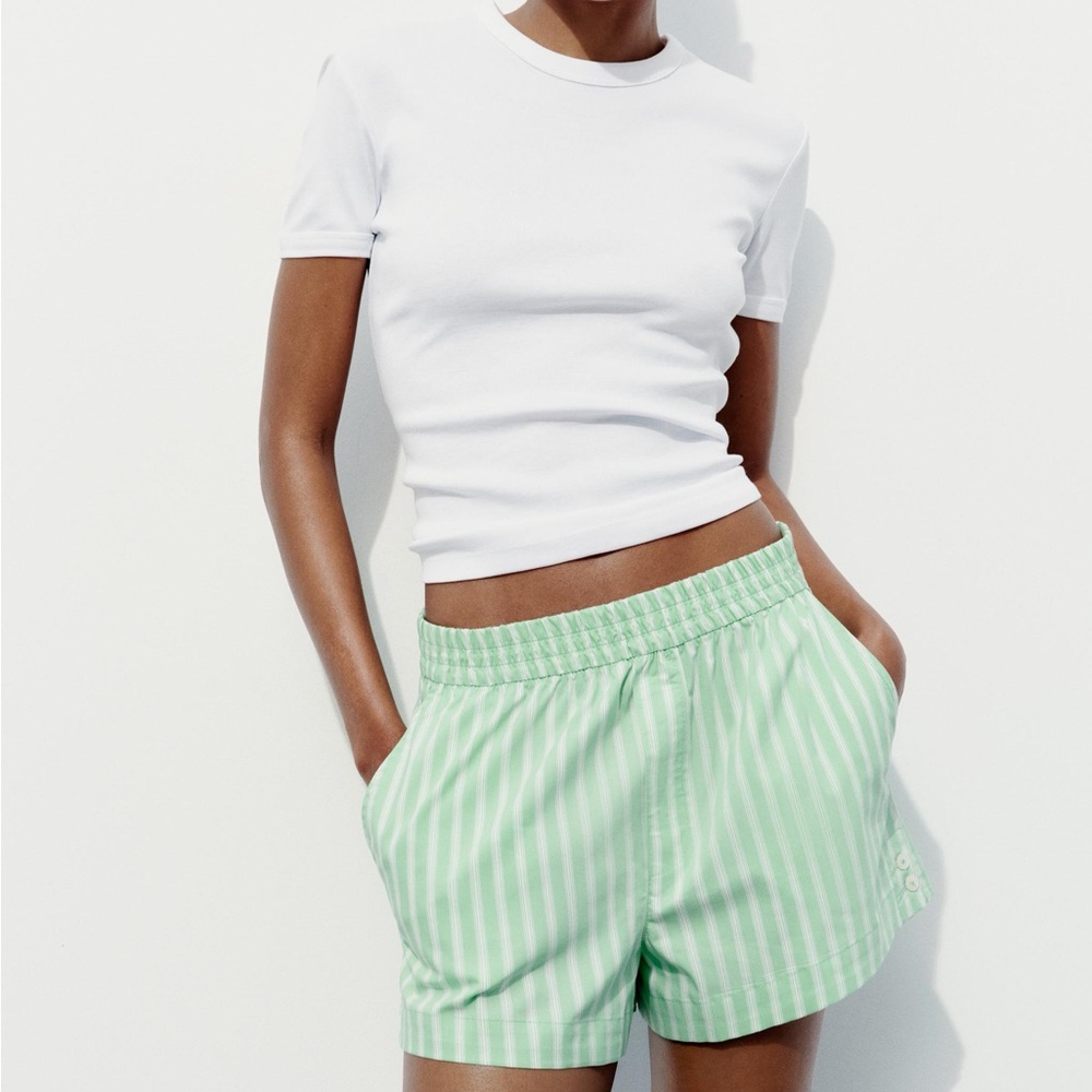 Zara Green White Stripe Lounge Sleep Pajama Beach Shorts Boxers